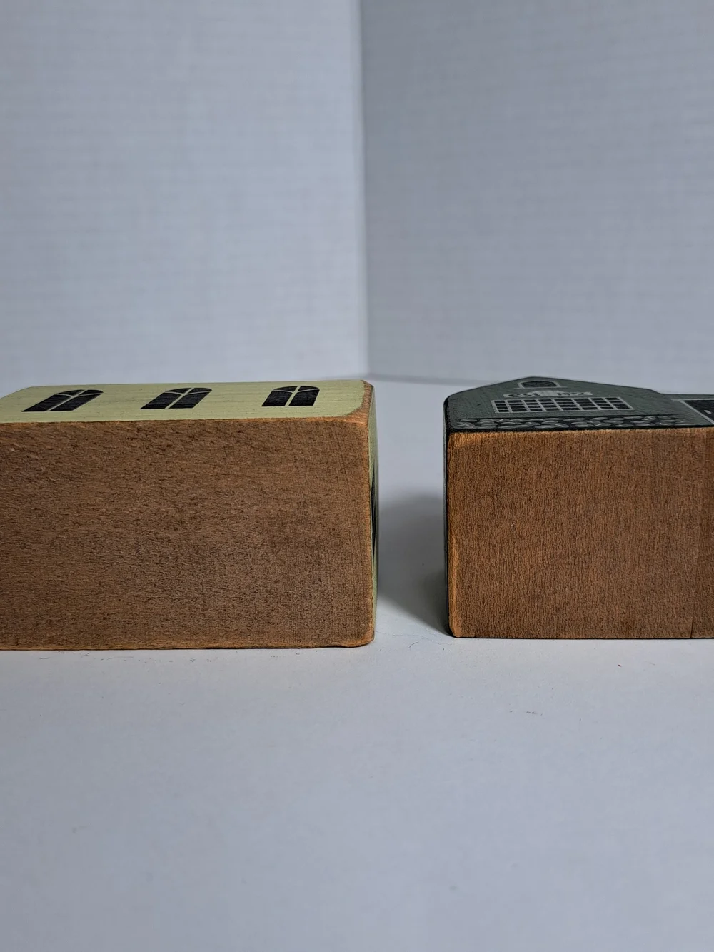 Lot of 4 Vintage Miniature Folk Art-Style Wooden Block Houses by Tender Heart